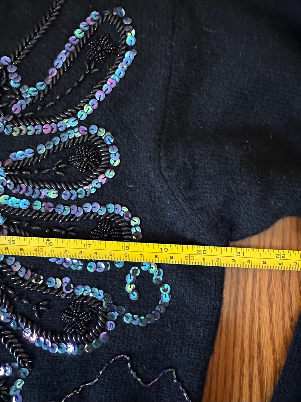 Black Embellished Crewneck Sweater with Iridescent Sequins - Picture 10 of 12